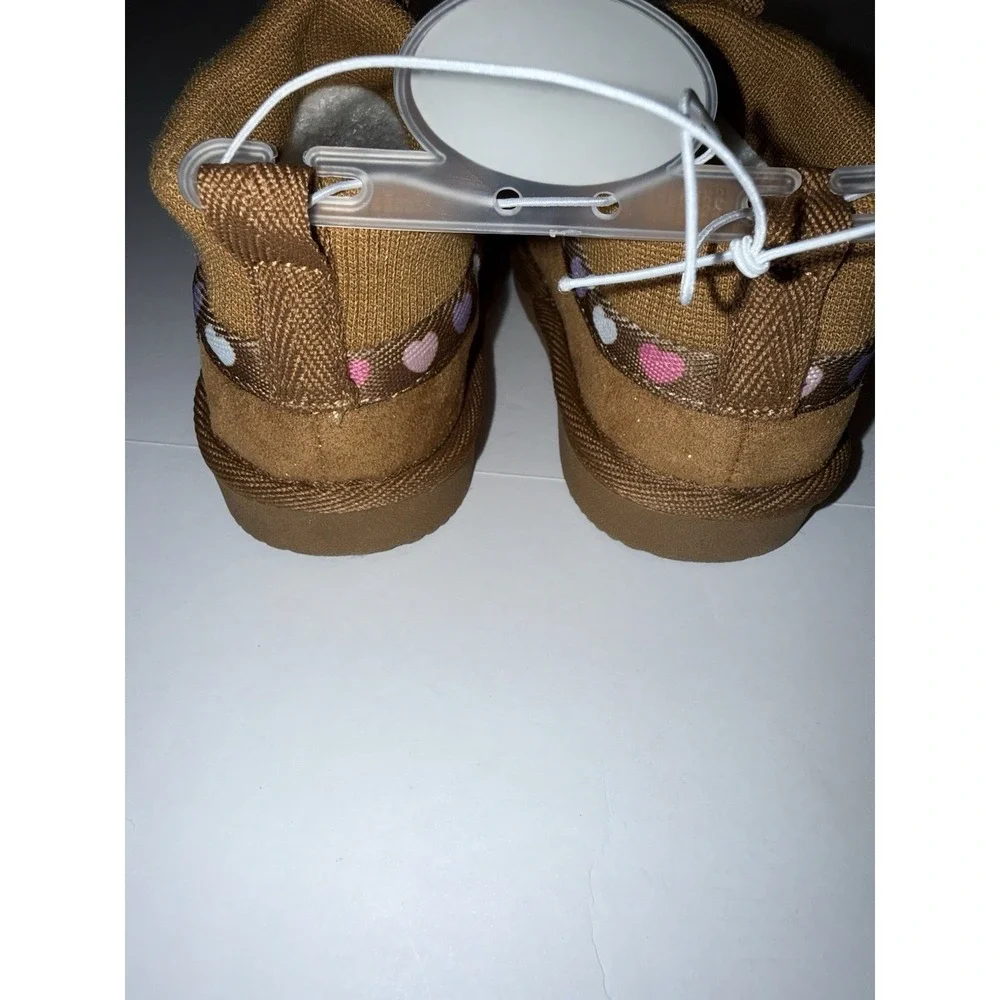 Pawz Baby Boots 5 Brown Sherpa Lined Cozy Slip On Heart Winter Snow Girls NWT